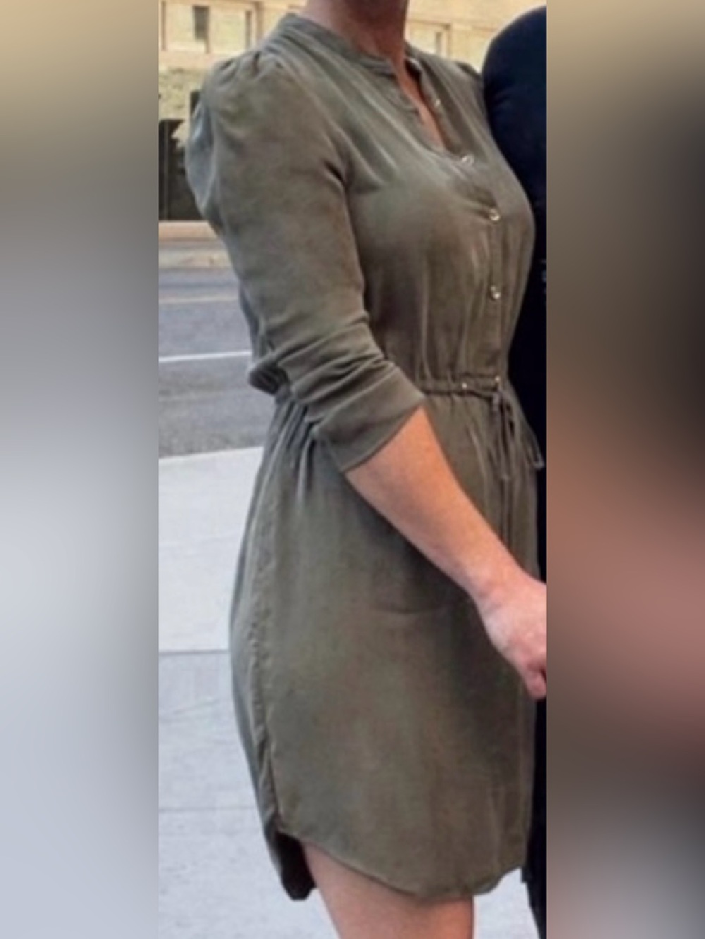 MICHAEL Michael Kors Olive Green Long-Sleeve Drawstring Shirt Dress